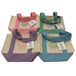 New Lot Of 4 Trader Joe's Mini Canvas Tote Bags Spring 2026 Pink Purple Blue Green