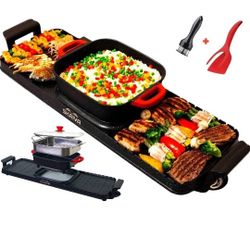 Electric Hot Pot with Grill and Steamer 3 in 1 Detachable, Non-Stick KBBQ Hotpot Grill Combo