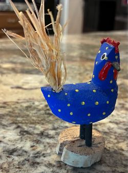 Navajo Folk Art Blue Chicken with Straw Tail