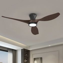52 Inch Ceiling Fans with Led Lights Remote Control Flush Mount Low Profile. Black Walnut