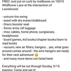 *FREE* Kitty Gear, Vacuums, Luggage, Easel, Booster Seat, Books, Hangers, Games, Decor, Tech Cables, Etc!