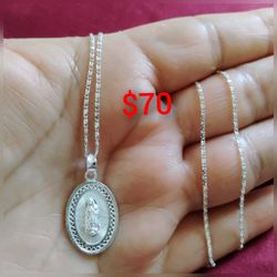 925 Sterling Silver Chain With The  Pendant/Cadena Con  Dije De Plata 925
