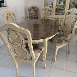 Vintage Dining Set With Hutch 6 Chairs