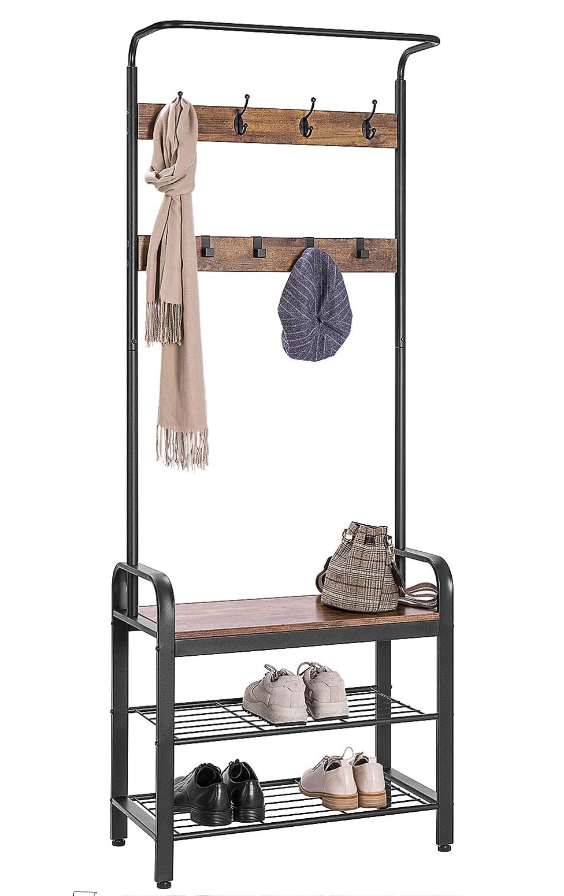 Stand Coat Rack with Storage Bench 