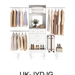 48" W - 96” W Closet Organizer, 8FT Walk in Closet Systems Starter Kit with 25” Tower and 3 Extendable Hanging Rods, Sturdy Wood Garment Rack with 4 D