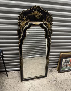 Vintage Chinoiserie Full Length Mirror Black Gold Asian Style
