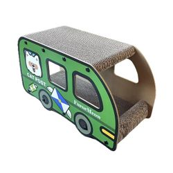 Increased Width Cat Scratching Board Green Bus Large Double Layers Cardboard House 9x11.8x22 Inch