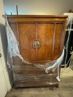 Burl Wood Armoire with Brass Hardware