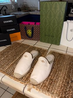 FOR SALE: Coach White Leather Espadrille Mules