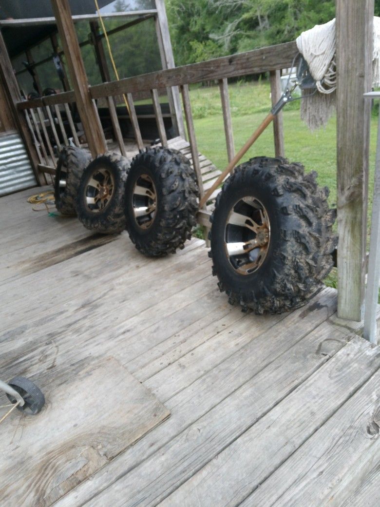 Four SS Wheel's With Swamp Lite Tires 27x10.00-12 For A Honda Four Wheeler 