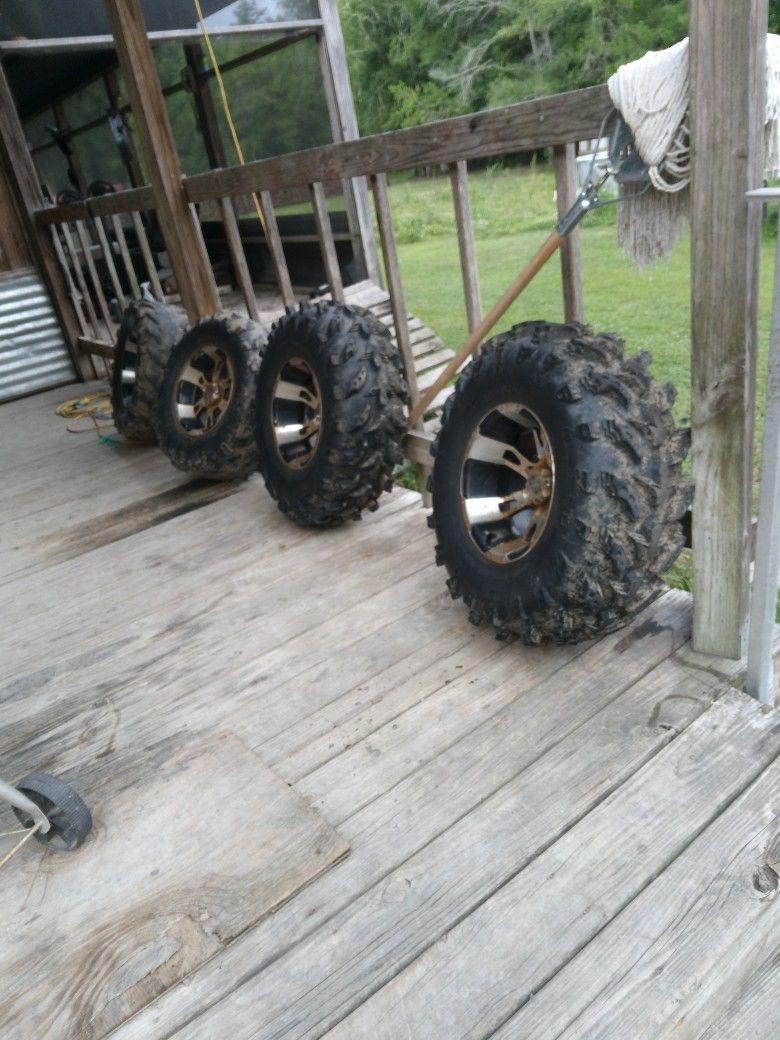 Four SS Wheel's With Swamp Lite Tires 27x10.00-12 For A Honda Four Wheeler