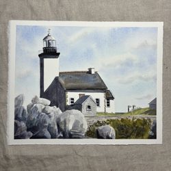 French Lighthouse Watercolor Painting 