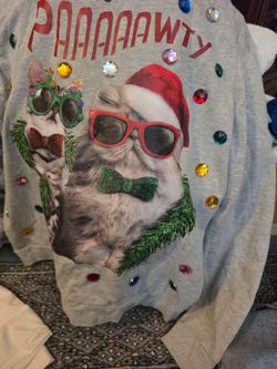Festive Christmas Sweatshirt "Ready to Paaaaawty. Size womens Medium