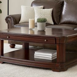 Cherry Wood Coffee Table – Drawer + Shelf Storage