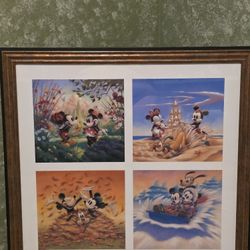 4 Seasons Of Mickey Framed Art Work, 26 1/2 X 27 1/2