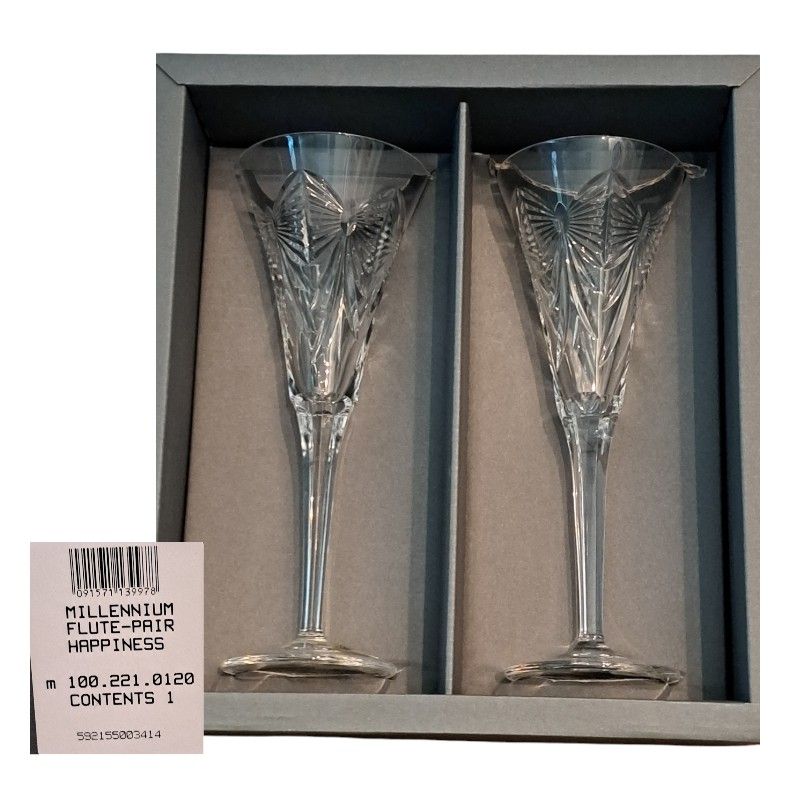 Waterford Millennium HAPPINESS BOW Crystal Toasting Flutes Marked Pair