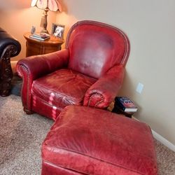 Leather Club Chair and Ottoman