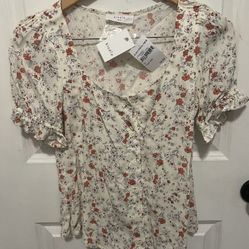 Elodie NWT Ivory Floral Blouse Sz Small 