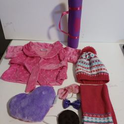 The Build-A-Bear Accessories Beanie, Scarf, Hair Bows, Cookie, and Yoga Mat Plush Heart are designed for 16-inch bears and are suitable for all occasi