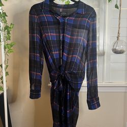 *AS IS* Lucky Brand Plaid Sheer Tie Shirt Dress Blue Size Small