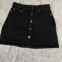 NBO Black High Rise Button Front Denim Skirt Size 9