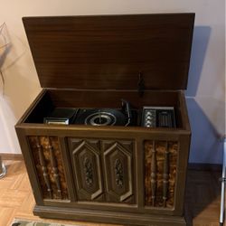 Vintage Record and 8 Track Player Cabinet