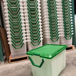 32 GALLON STORAGE BIN WITH WHEELS – CLEAR HEAVY DUTY TOTE – $10 EACH