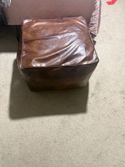 Brown Leather Square Ottoman Pouf
