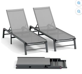 Set of 2 Chaise Loungers, Grey