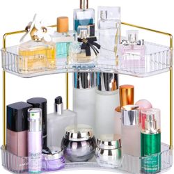 2-Tier Corner Bathroom Counter Organizer, Bathroom Countertop Perfume Tray and V