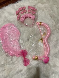 Pink Cupid Costume Accessory Set - Wings, Headband, Bow, and Glasses