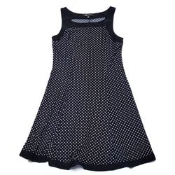 AK ANNE KLEIN Sleeveless Fit & Flare Dress Navy White Polka Dot Size Medium 