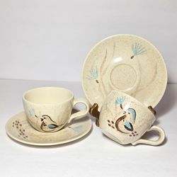 2 Red Wing Quail Teacups and Saucers MCM