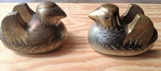 Meiji Japanese Screen Holders Weights Mandarin Ducks Bronze Gold Gil RARE!