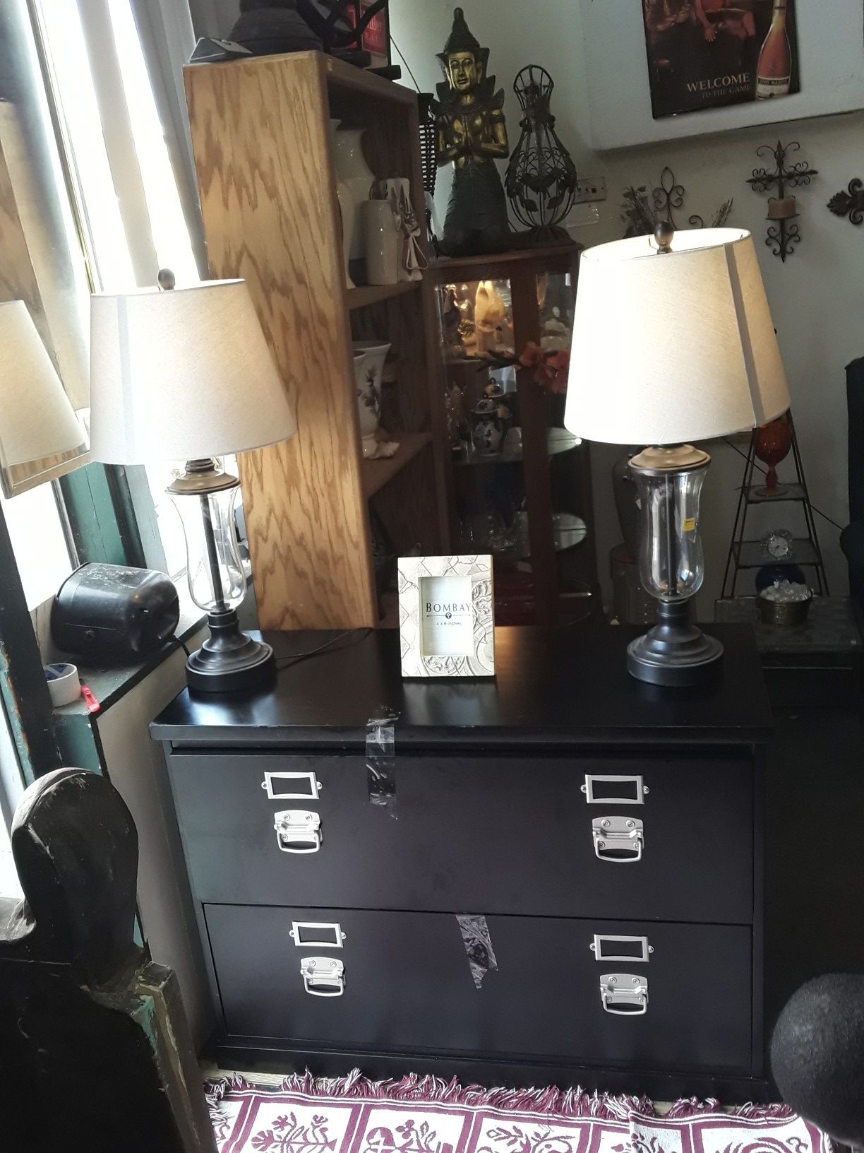 Black Wooden Lateral 2 Drawer Fole Cabinet Storage