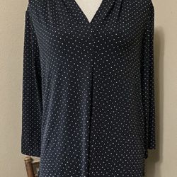 CHARTER CLUB Black & White Polka Dot Tunic Top Blouse Round Hem Oversized sz M