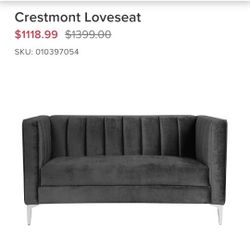 Z Gallerie Crestmont Velvet Gray Loveseat