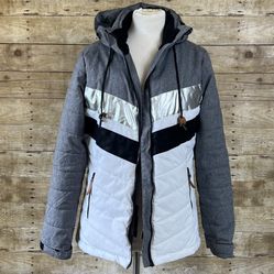 Tec-One, Explorer Sz M (8-10) Winter Hoodie Women’s Jacket, Used Grey & White