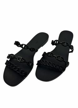HERMES Black Noir Rubber Sandals with Pouch - Size 38
