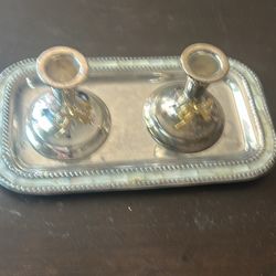 Candle Holder With Tray Silver Plates 