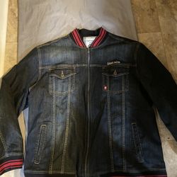 DRMLND SKULL/ Lighting Bolt Distressed Jean Jacket, Size-3XL
