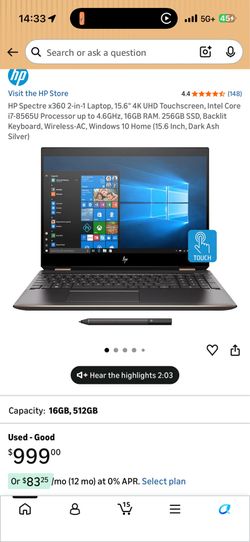 HP Spectra 360 15.6” touchscreen