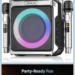 Portable Karaoke Machine, with Wireless Microphones, Bluetooth Party Speaker with LED Lights, Loud Subwoofer, USB/AUX, Outdoor Karaoke Speaker for Adu