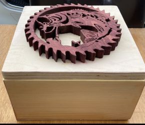 Wooden Keepsake Box with Fish Sawblade Label