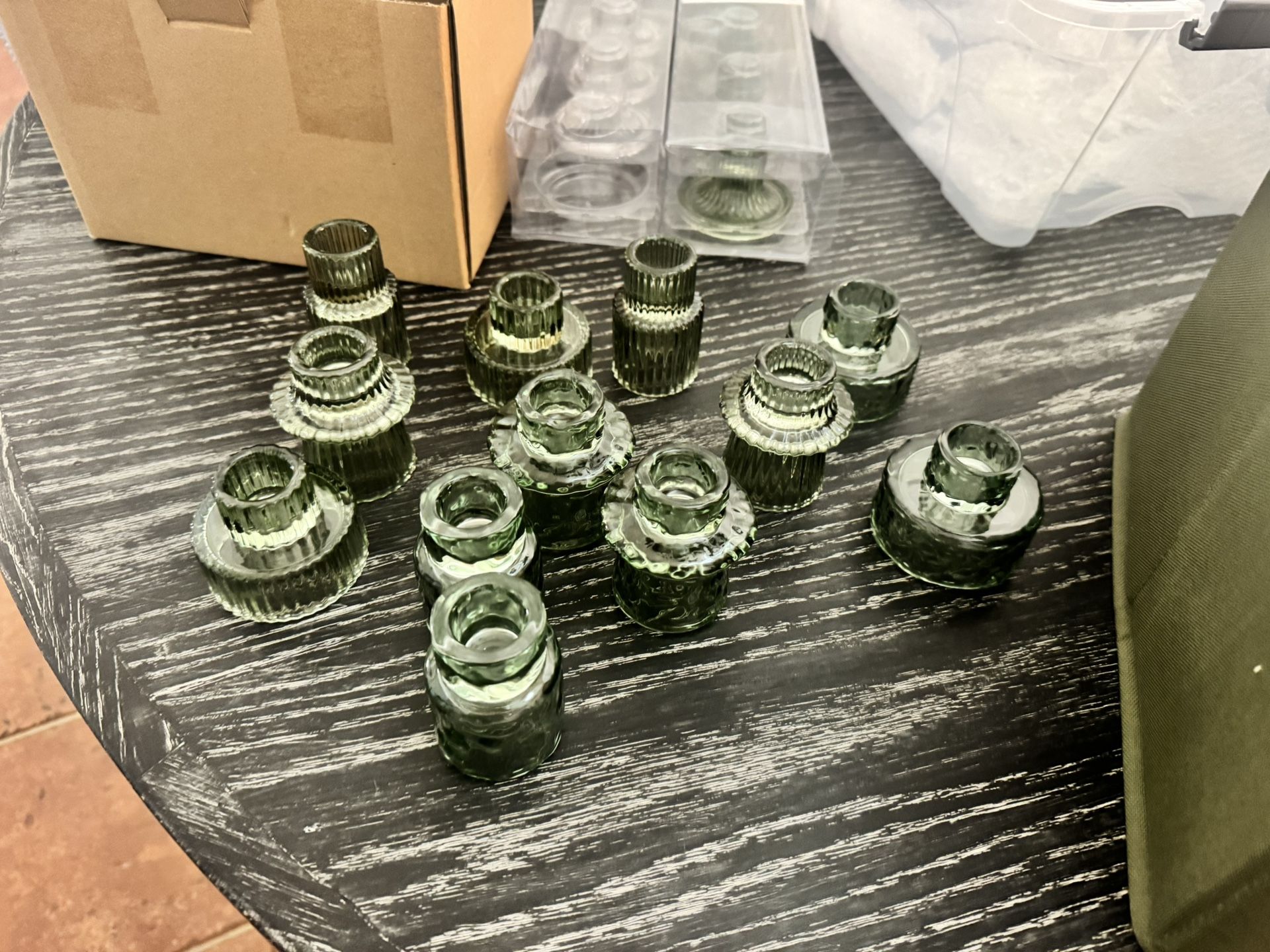 Assorted glass taper candle holders