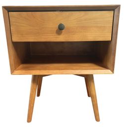 Midcentury Style Wood Nightstand With Drawer