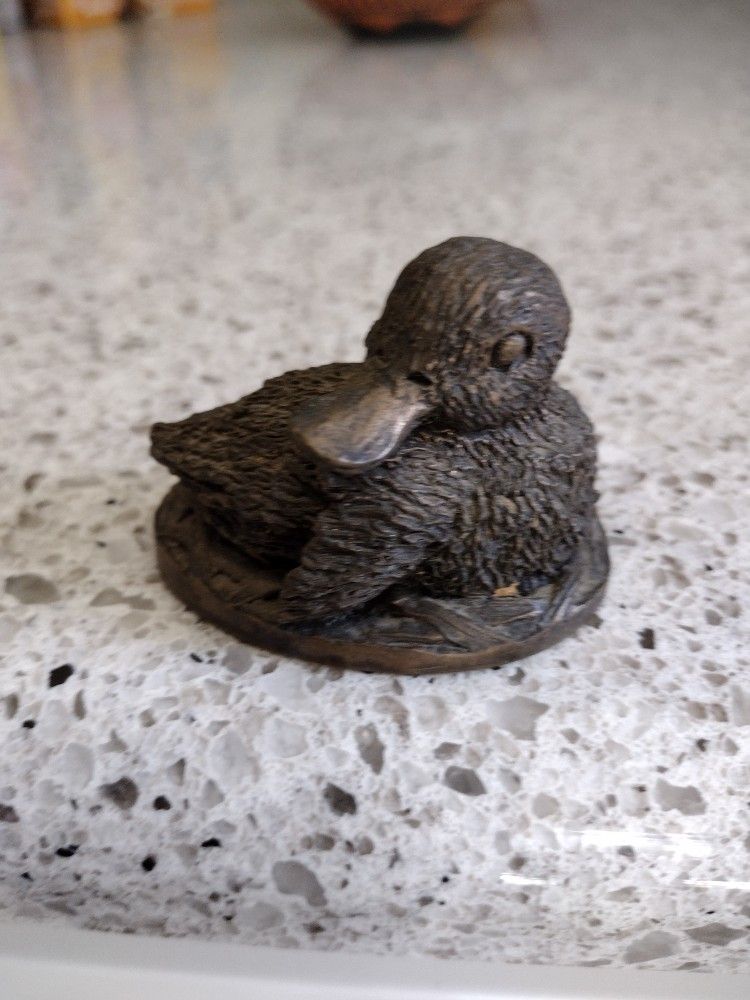 Vintage Bronze Duck on Nest Sculpture/Paperweight