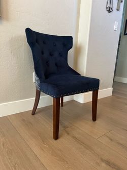 Modern PIER ONE Blue Velvet Button Tufted Sophie Accent Chair w/ Paisley Back