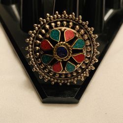 Multicolors flower design brass ring adjustable