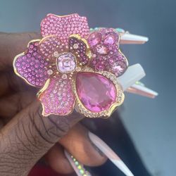 Swarovski Idyllia cocktail ring Pavé, Flower, Pink, Gold-tone plated